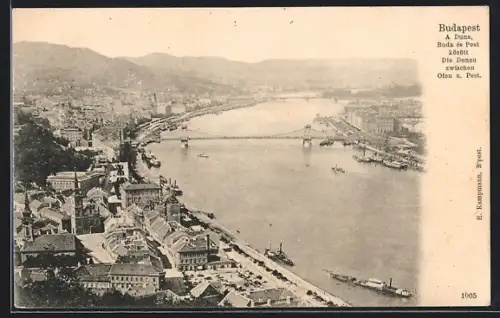 AK Budapest, Donau zwischen Pest und Ofen