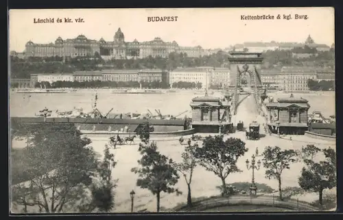 AK Budapest, Kettenbrücke mit der königl. Burg