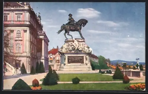 AK Budapest, Königliche Burg mit Statue
