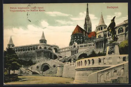 AK Budapest, Treppenaufgang zur Mathiaskirche