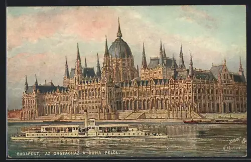 Künstler-AK Budapest, Az Országhaz A Funa Felöl