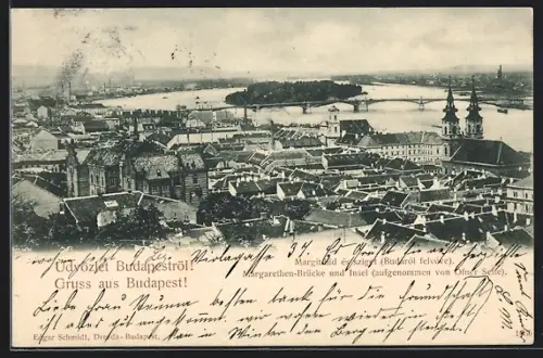 AK Budapest, Margarethen-Brücke und Insel von Ofner-Seite gesehen