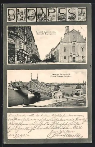 AK Budapest, Kossuth Lajosgasse, Franz Josefs-Brücke