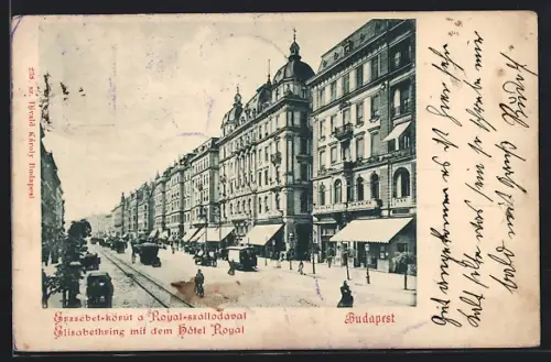 AK Budapest, Elisabethring mit dem Hotel Royal