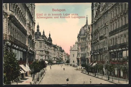 AK Budapest, Schwurgasse und Kossuth Lajosgasse