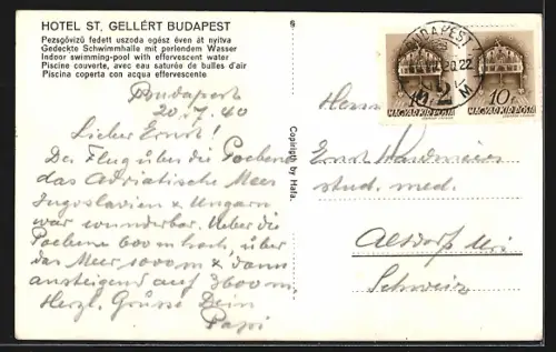 AK Budapest, Hotel St. Gellert, Gedeckte Schwimmhalle mit perlendem Wasser