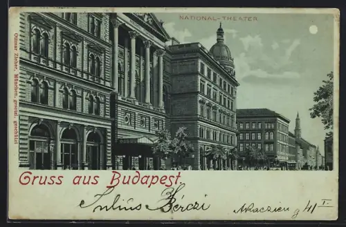 Mondschein-AK Budapest, National-Theater