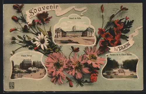 AK Dijon, Place Darcy, Hotel de Ville, Square de la Place Darcy, Fleurs