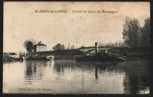 AK Saint-Jean-de-Losne, Vue sur la Saône avec bateaux et pont
