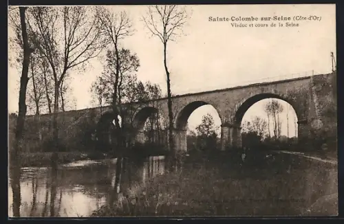 AK Sainte-Colombe-sur-Seine /Côte-d`Or, Viaduc et cours de la Seine