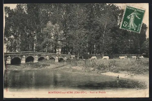 AK Montigny-sur-Aube /Côte-d`Or, Pont et Prairie