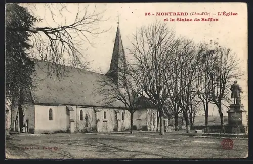 AK Montbard, L`Eglise et la Statue de Buffon