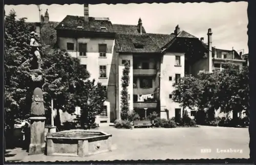 AK Lenzburg, Strassenpartie mit Brunnen