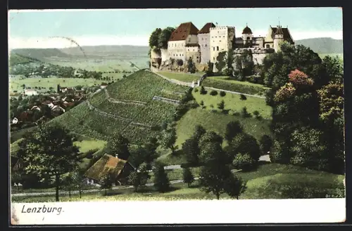 AK Lenzburg, Burg aus der Vogelschau