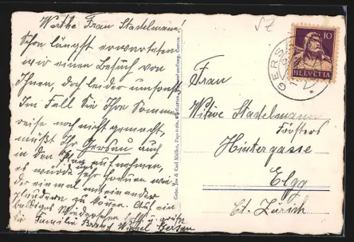 AK Gersau, Teilansicht mit Bergen