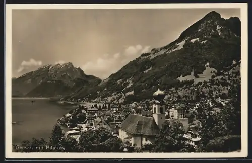 AK Gersau, Teilansicht mit Pilatus