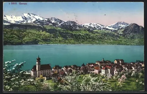 AK Gersau, Teilansicht mit Kirche