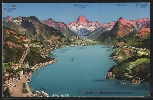 AK Brunnen, Blick über den Vier-Waldstättersee, Bristenstock, Gitschen