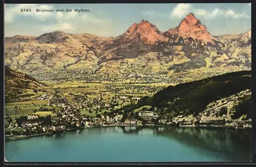 Künstler-AK Brunnen, Teilansicht und die Mythen