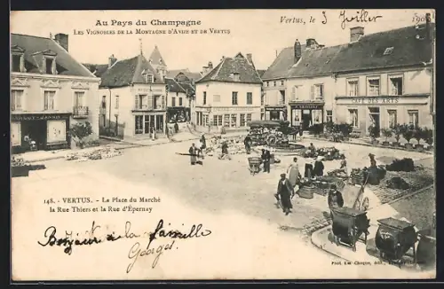 AK Vertus, La Place du Marché la Rue Thiers et la Rue d`Èpernay