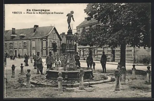 AK Vertus, Au Pays du Champagne, Place de la République et Fontaine