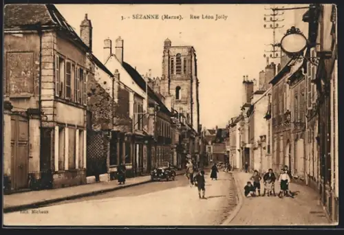 AK Sézanne /Marne, Rue Léon Jolly, Strassenpartie