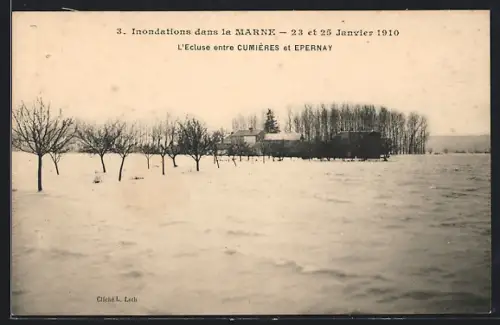 AK Cumières, Inondations dans la Marne, Janvier 1910, L`Ecluse entre Cumières et Épernay