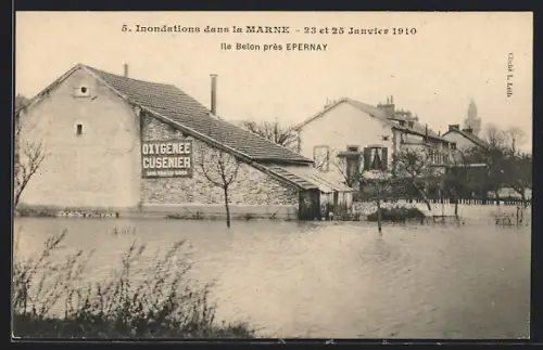 AK Épernay, Inondations dans la Marne, Janvier 1910, Ile Belon