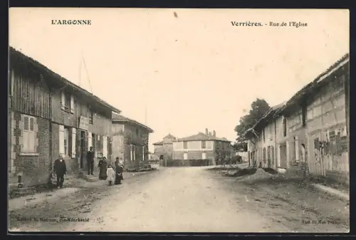 AK Verrieres, Vue en Rue de l`Eglise