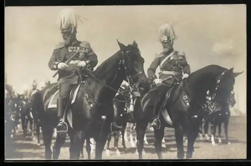 AK König Ludwig III. und Prinz Leopold zu Pferde in Uniform mit Epauletten