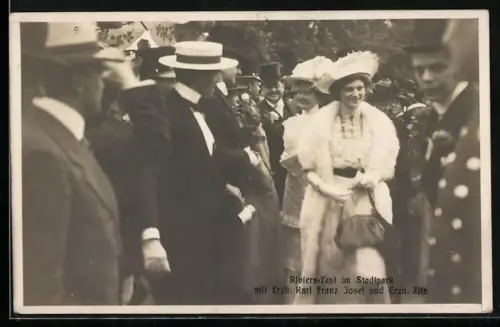 AK Kaiserin Zita von Österreich mit Erzherzog Karl Franz Josef beim Riviera-Fest im Stadtpark