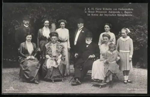 AK Fürst Wilhelm von Hohenzollern-Sigmaringen und Braut Prinzessin Adelgunde v. Bayern mit König Ludwig III. u. Familie