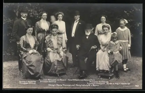 AK Fürst Wilhelm von Hohenzollern-Sigmaringen, seine Braut Adelgunde von Bayern mit König Ludwig III. u. Familie