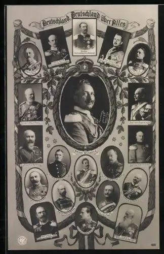 AK Porträt Kaiser Wilhelm II. Adolf Fürst von Schaumburg-Lippe und weitere deutsche Adlige