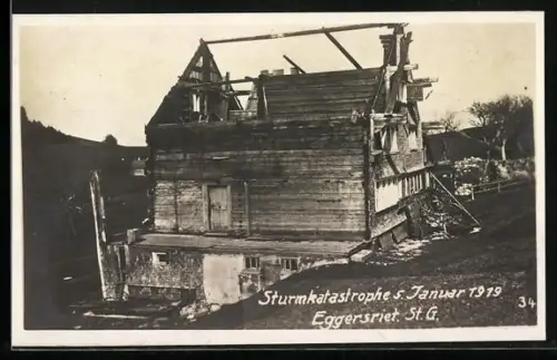 AK Eggersriet, Sturmkatastrophe 5. Januar 1919, Zerstörtes Haus, Unwetter
