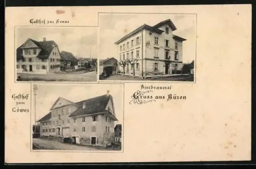 AK Büron, Gasthof zur Sonne, Gasthof zum Löwen und Bierbrauerei