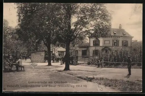 AK Basel, Grenzverkehr am Otterbach zwischen Leopoldshöhe und Basel (Völkerkrieg 1914/16)