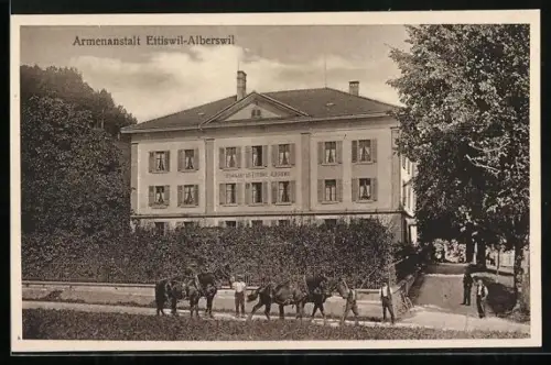 AK Ettiswil-Alberswil, Armenanstalt Ettiswil-Alberswil aus der Vogelschau, mit Arbeitspferden