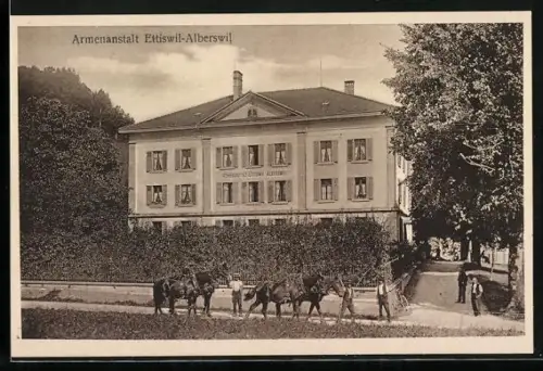 AK Ettiswil-Alberswil, Armenanstalt Ettiswil-Alberswil aus der Vogelschau, Panorama mit Arbeitspferden