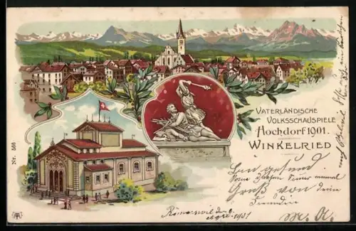 Lithographie Hochdorf, Winkelried, Vaterländische Volksschauspiele Hochdorf 1901