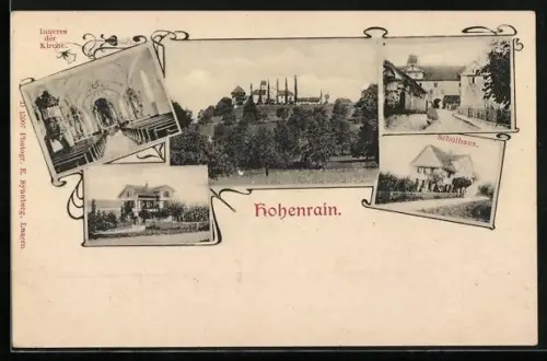 AK Hohenrain, Schule, Strassenpartie mit Tordurchgang, Kircheninneres