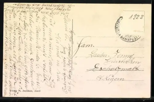 AK Inwil, Strassenpartie mit Anlagen und Kirche aus der Vogelschau