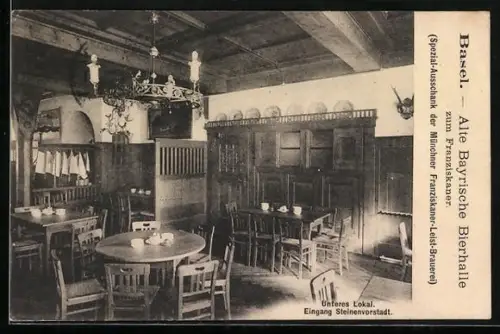 AK Basel, Gasthaus Alte Bayrische Bierhalle zum Franziskaner, Inneres