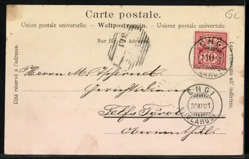 AK Engi, Ortsansicht, Matt-Kirche, Badkopf-Fall u. J. Knobel
