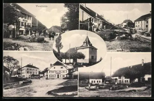 AK Vuarrens, Epicerie A. Brot, Ortspartie mit Hotel, Strassenpartie, Kirche