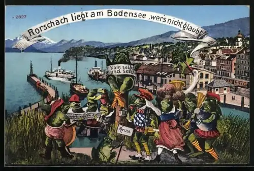AK Rorschach, Ortsansicht mit Frosch-Chor