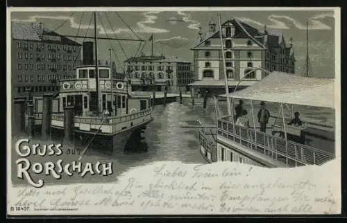 Lithographie Rorschach, Partie aus dem Hafen