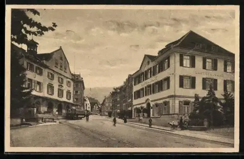 AK Altstätten, Trognerstrasse mit Kantonalbank und Strassenbahn