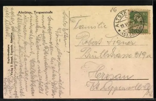AK Altstätten, Trognerstrasse mit Kantonalbank und Strassenbahn