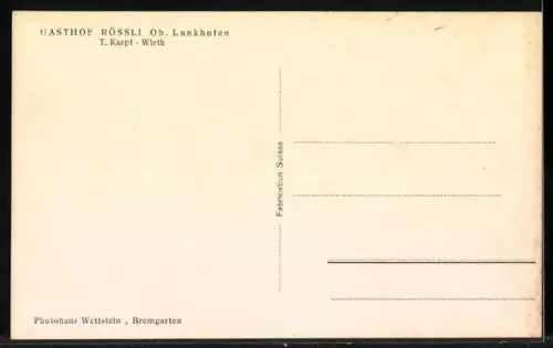 AK Ob. Lunkhofen, Gasthof Rössli T. Karpf-Wirth mit Uhrenturm von der Strasse aus
